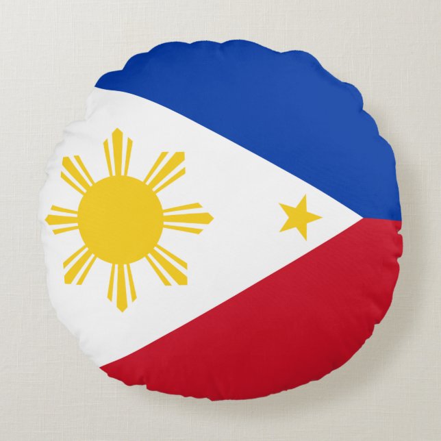 Cojín decorativo redondo con bandera de Filipinas (Anverso)
