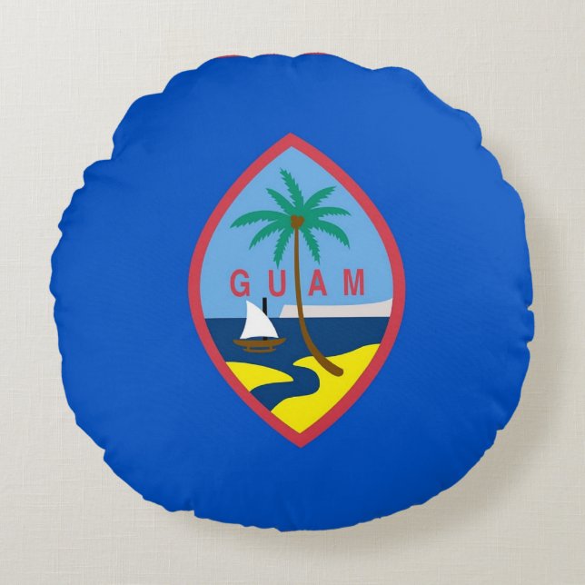 Cojín decorativo redondo con bandera de Guam, Esta (Anverso)