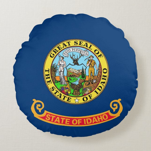 Cojín decorativo redondo con bandera de Idaho, EE. (Anverso)