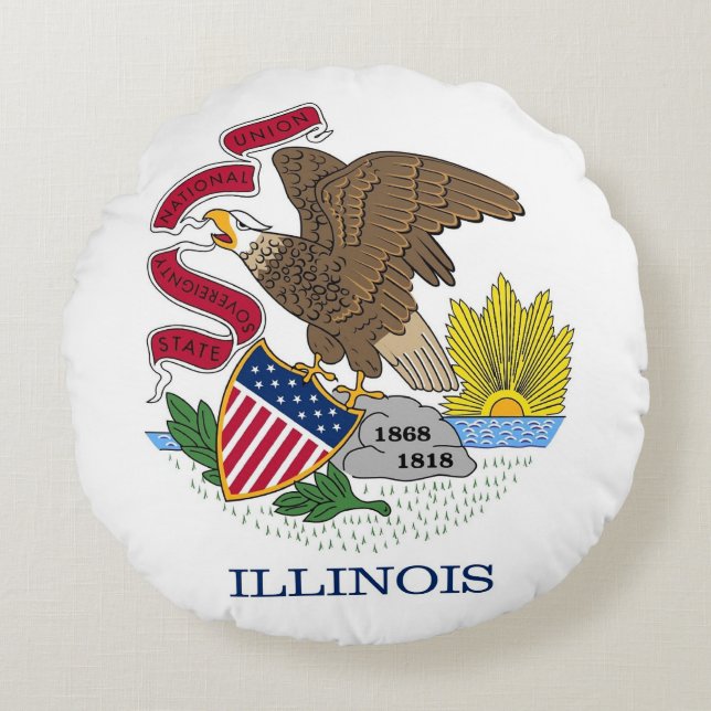 Cojín decorativo redondo con bandera de Illinois,  (Anverso)