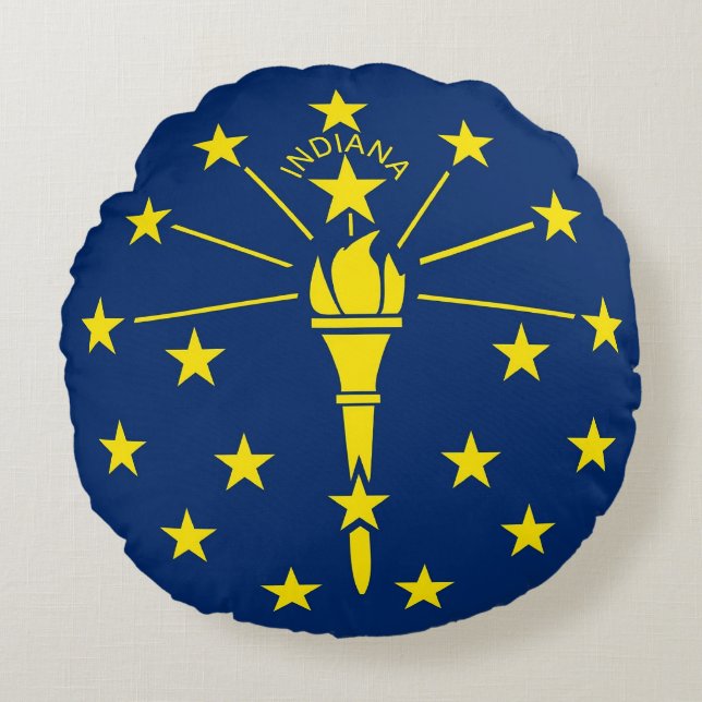 Cojín decorativo redondo con bandera de Indiana, E (Anverso)