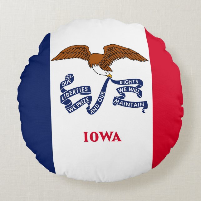 Cojín decorativo redondo con bandera de Iowa, Esta (Anverso)