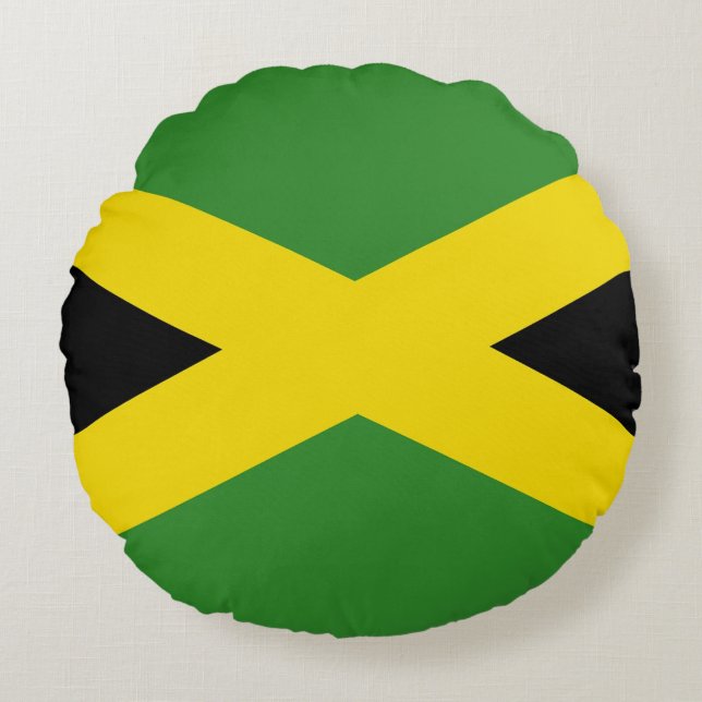 Cojín decorativo redondo con bandera de Jamaica (Anverso)