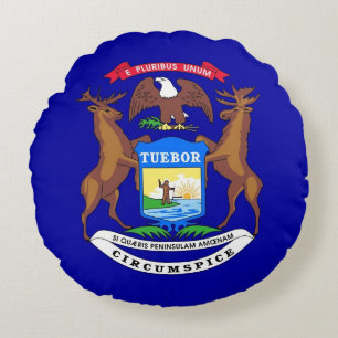 Cojín decorativo redondo con bandera de Michigan,