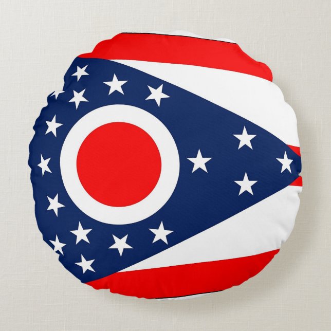Cojín decorativo redondo con bandera de Ohio (Anverso)