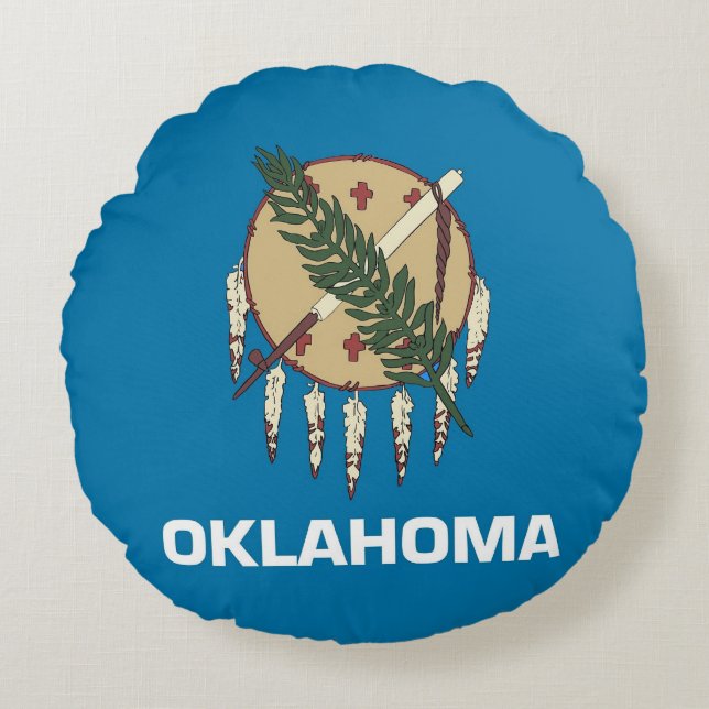 Cojín decorativo redondo con bandera de Oklahoma (Anverso)