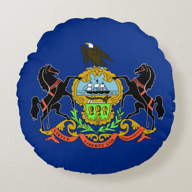 Cojín decorativo redondo con bandera de Pensilvani (Anverso)
