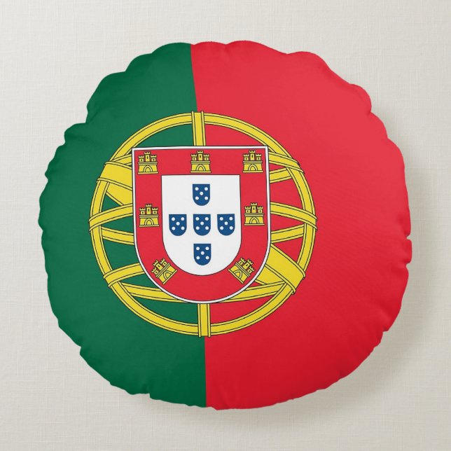 Cojín decorativo redondo con bandera de Portugal (Anverso)