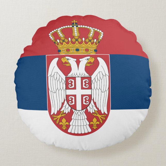 Cojín decorativo redondo con bandera de Serbia (Anverso)
