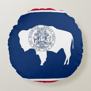 Cojín decorativo redondo con bandera de Wyoming, E