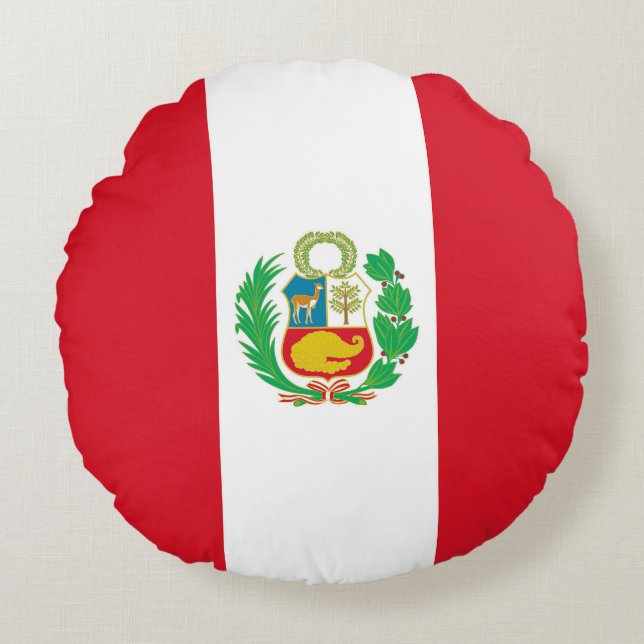 Cojín decorativo redondo con bandera del Perú (Anverso)