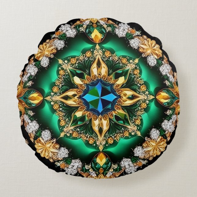 Cojín decorativo redondo con colores brasileños (Anverso)