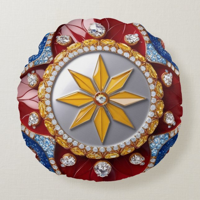 Cojín decorativo redondo con colores colombianos (Anverso)