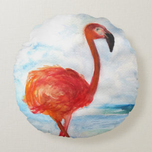 Cojín decorativo redondo de arte acuático Flamingo
