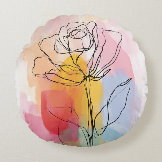 Cojín decorativo redondo de arte de la línea flora