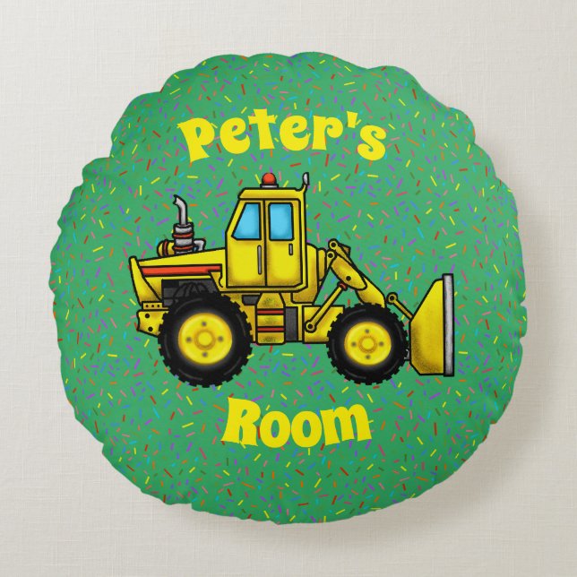 Cojín decorativo redondo de bulldozer (Anverso)