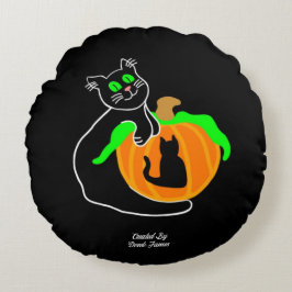 Cojín decorativo redondo de calabaza de gato negro