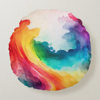 Cojín decorativo redondo de color arcoiris acuátic