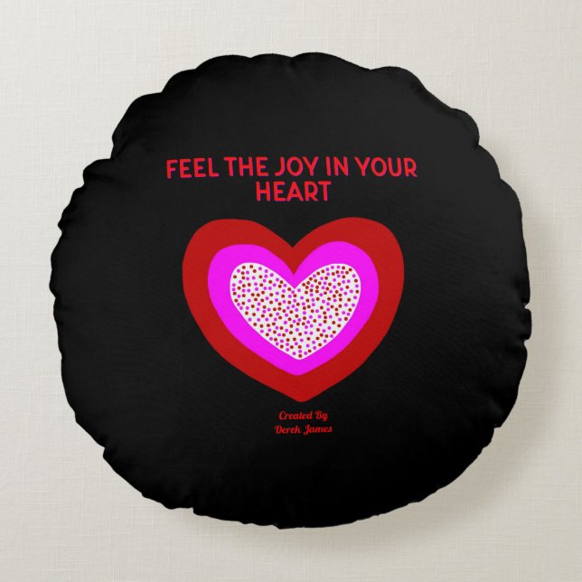 Cojín decorativo redondo de corazón alegre (Anverso)