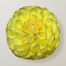 Cojín decorativo redondo de flor dahlia amarillo