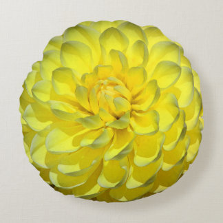 Cojín decorativo redondo de flor dahlia amarillo