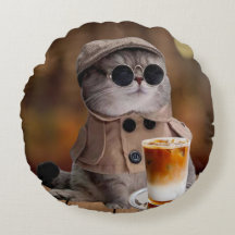 Cojín decorativo redondo de gato de la piel de cal