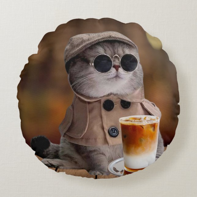 Cojín decorativo redondo de gato de la piel de cal (Anverso)