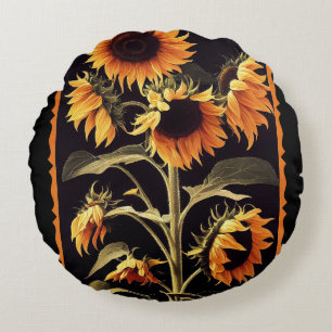 Cojín decorativo redondo de girasoles