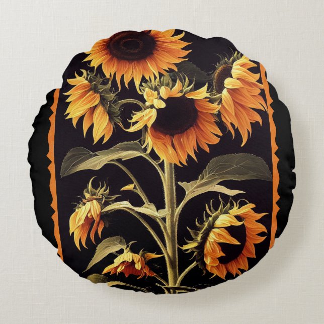 Cojín decorativo redondo de girasoles (Anverso)