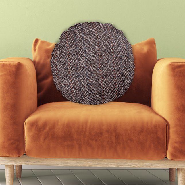 Cojín decorativo redondo de imagen de tuiteo marró (Brown and Blue Tweed Image Round Throw Pillow)