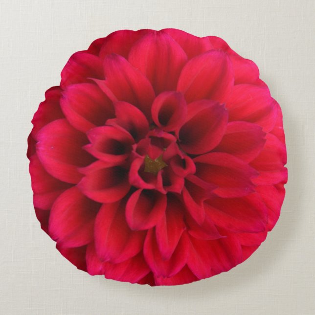Cojín decorativo redondo de la dalia roja (Anverso)
