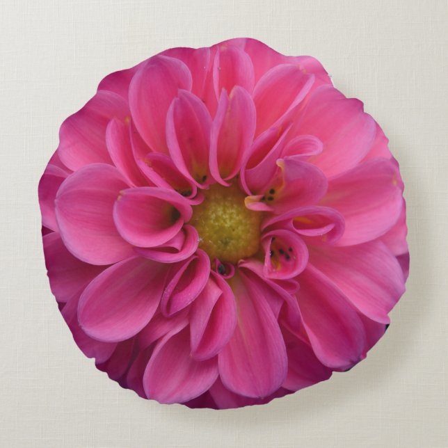 Cojín decorativo redondo de la dalia rosada (Reverso)
