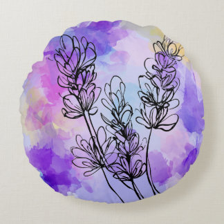 Cojín decorativo redondo de lavanda abstracta