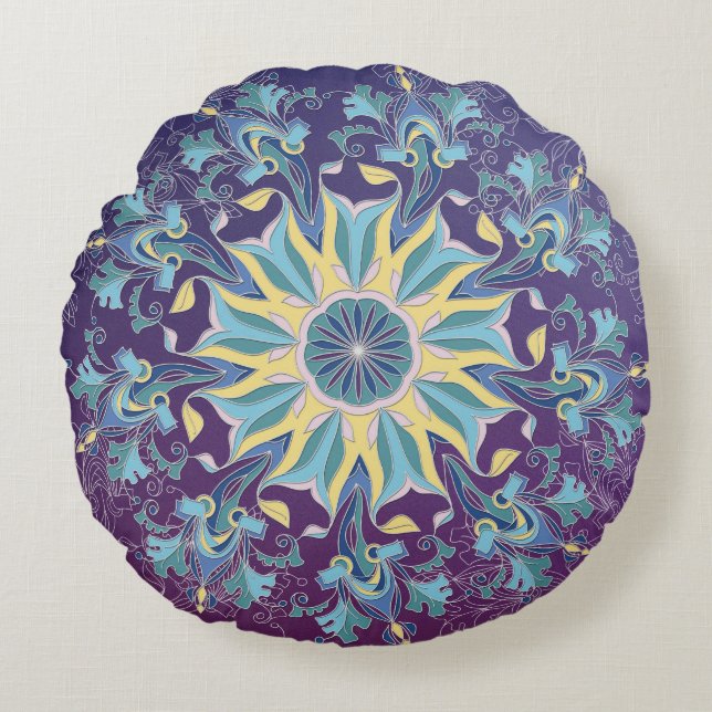 Cojín decorativo redondo de Mandala floral radiant (Anverso)