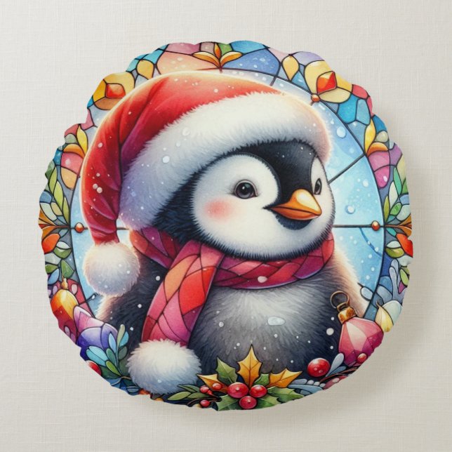 Cojín decorativo redondo de pingüino (Anverso)