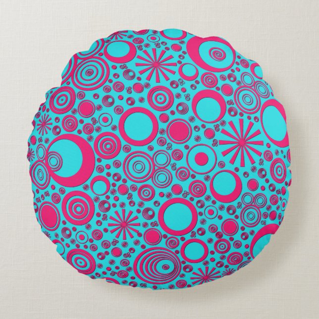 Cojín decorativo redondo de Rounds-Pink-Aqua (Anverso)
