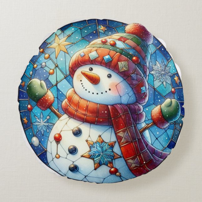 Cojín decorativo redondo de Snowman (Anverso)