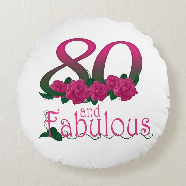 Cojín decorativo redondo del 80.o cumpleaños (16") (Anverso)