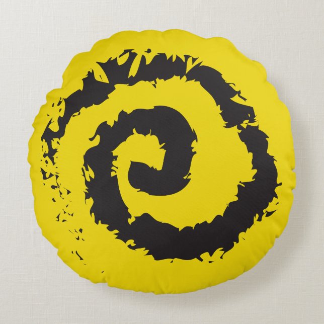 COJÍN DECORATIVO redondo ESPIRAL MUY AMARILLO (Anverso)