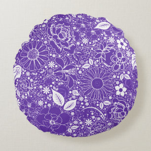 Cojín decorativo redondo morado de bellezas botáni