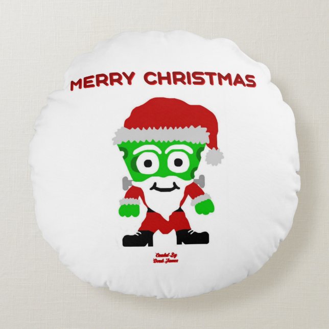 Cojín decorativo redondo Santa FrankenCheese (Anverso)