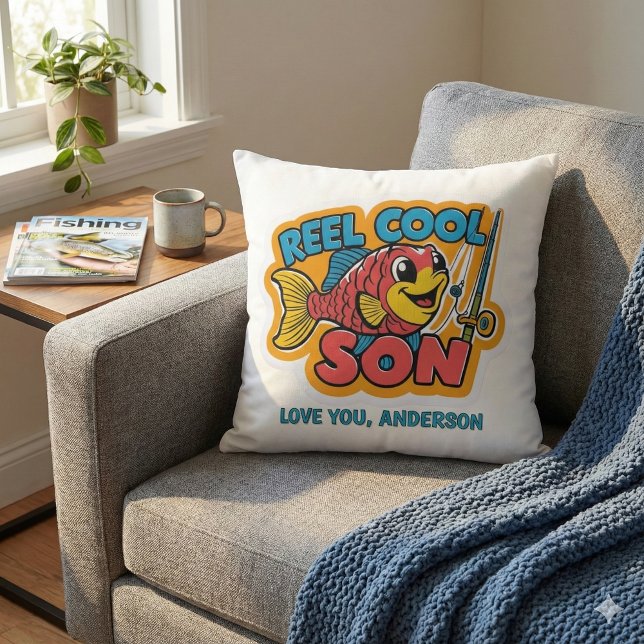 Cojín decorativo Reel Guay Son (Let your son know how cool he is with this cute, "Reel Cool Son" personalized fishing pillow! )