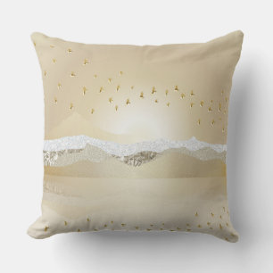 Cojín Decorativo Reflejo De La Montaña Dorada De Invierno Del Sol E