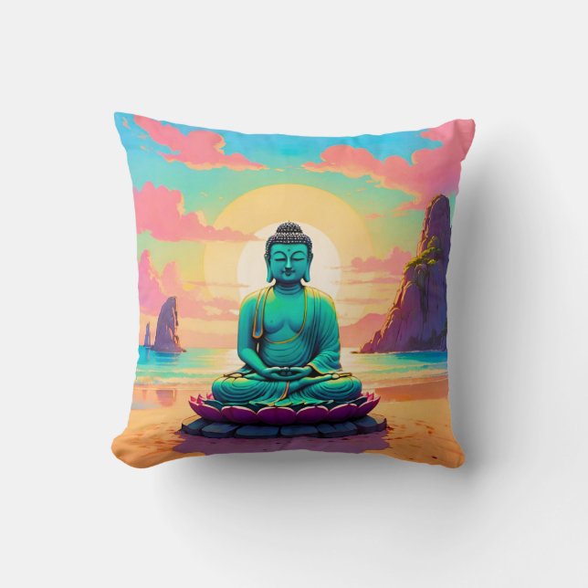 Cojín Decorativo Reflejo del atardecer de Buda (Anverso)
