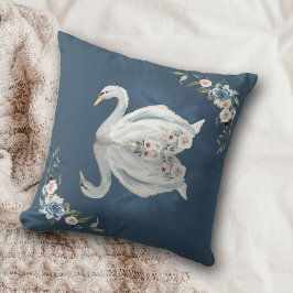 Cojín Decorativo Reflexión azul de cisne floral