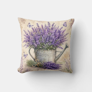 Cojín Decorativo Regadera de lavanda con acuarela rústica