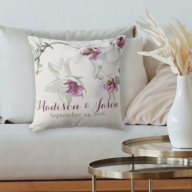 Cojín Decorativo Regalo Boda de Personalizable de orquídeas blancas (Subido por el creador)