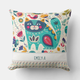 Cojín Decorativo Regalo de arte folclórico de gatos personalizado d