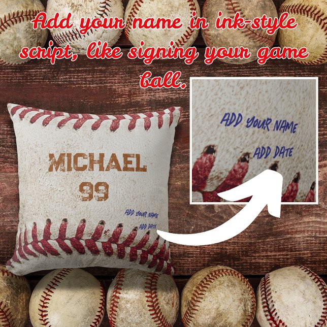 Cojín Decorativo Regalo de béisbol de época personalizado - Persona (Personalized Baseball Gift throw pillow, Custom baseball gift with name  gift for baseball lover)