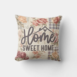 Cojín Decorativo Regalo de bienes raíces Rosa Gingham Home Sweet Ho